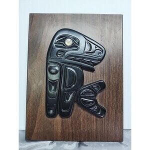 Raven native Canadain carved pearlite stone  art wall hanging Vintage